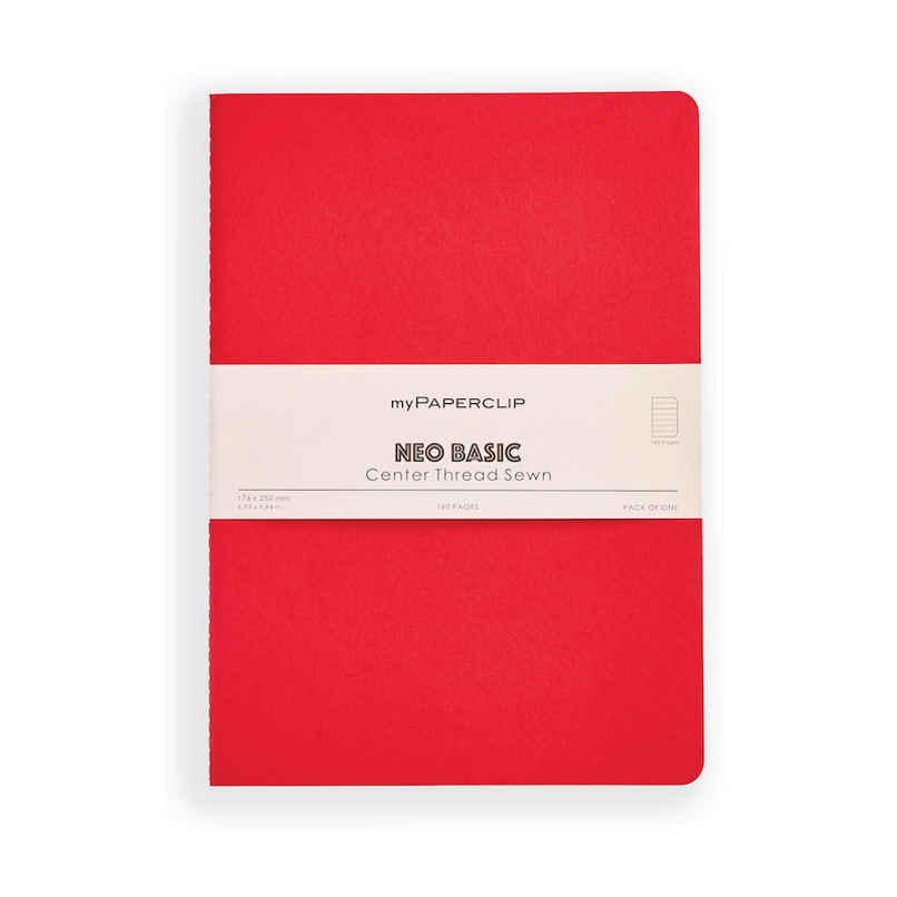 myPAPERCLIP - NeoBasic Notebook, Centre Thread Sewn, 160 Pages - B5 - Ruled - Red Colour