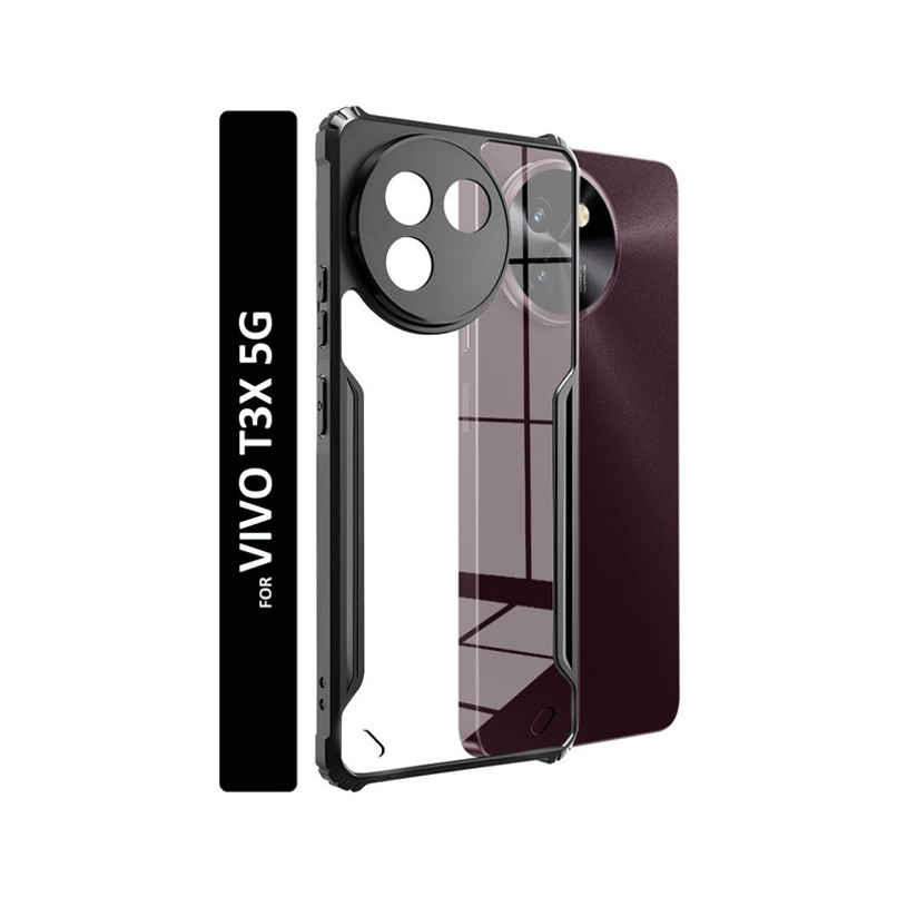 Kwine Case Vivo T3X Back Cover - Black Bordered Transparent Case Kwine Case Vivo T3X Back Cover - Black Bordered Transparent Case