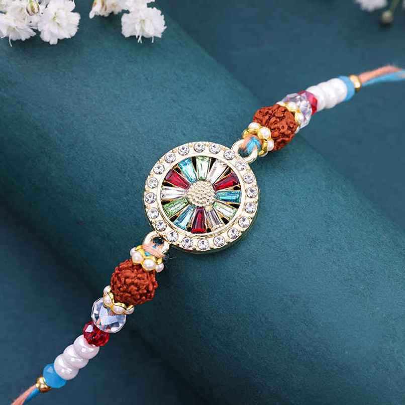 Multicolor Crystal & Rudraksha Rakhi | Stone | Pack of 1 | Floweraura Multicolor Crystal & Rudraksha Rakhi | Stone | Pack of 1 | Floweraura