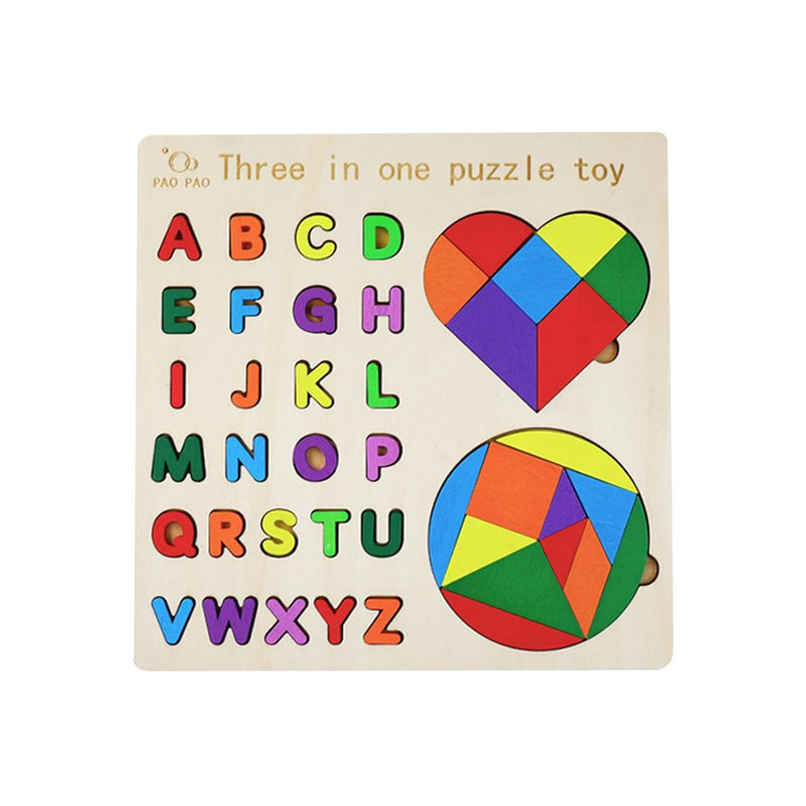 Fablue Wooden Puzzle Toddlers Toy For Kids - Alphabets | Heart And Circle Shape Puzzle Set