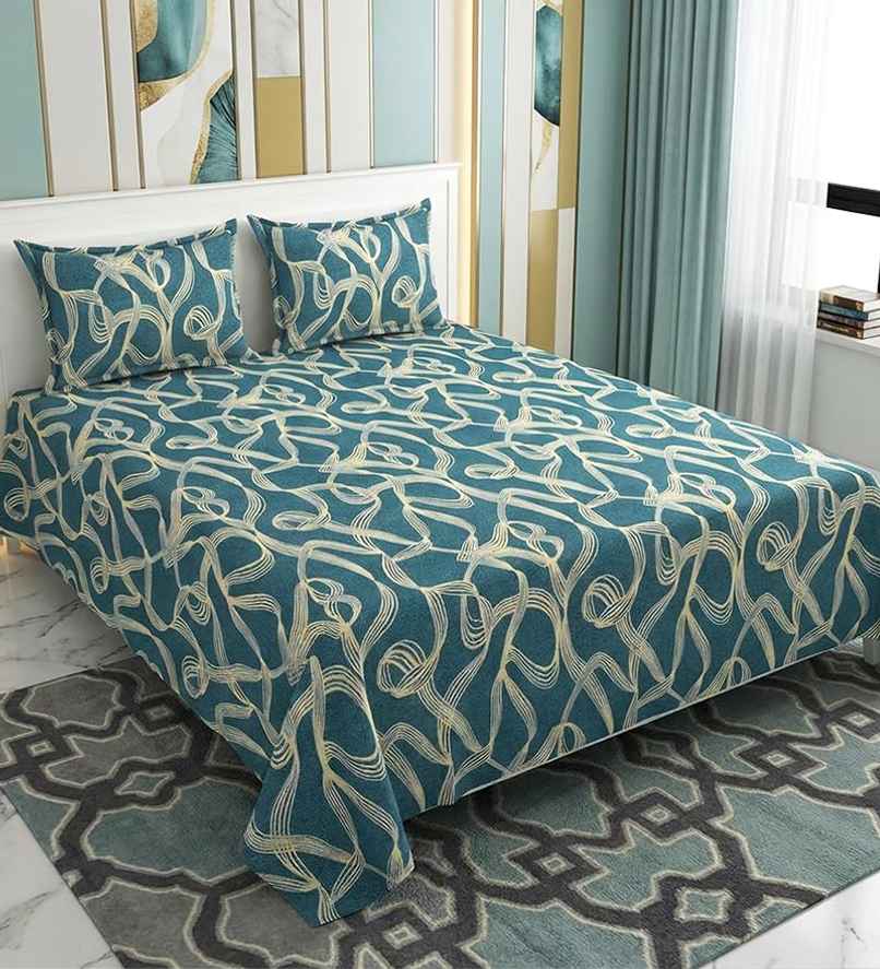 Casacraft by Pepperfry Green Abstract 180 TC Microfiber Double Bedsheet With 2 Pillow Covers