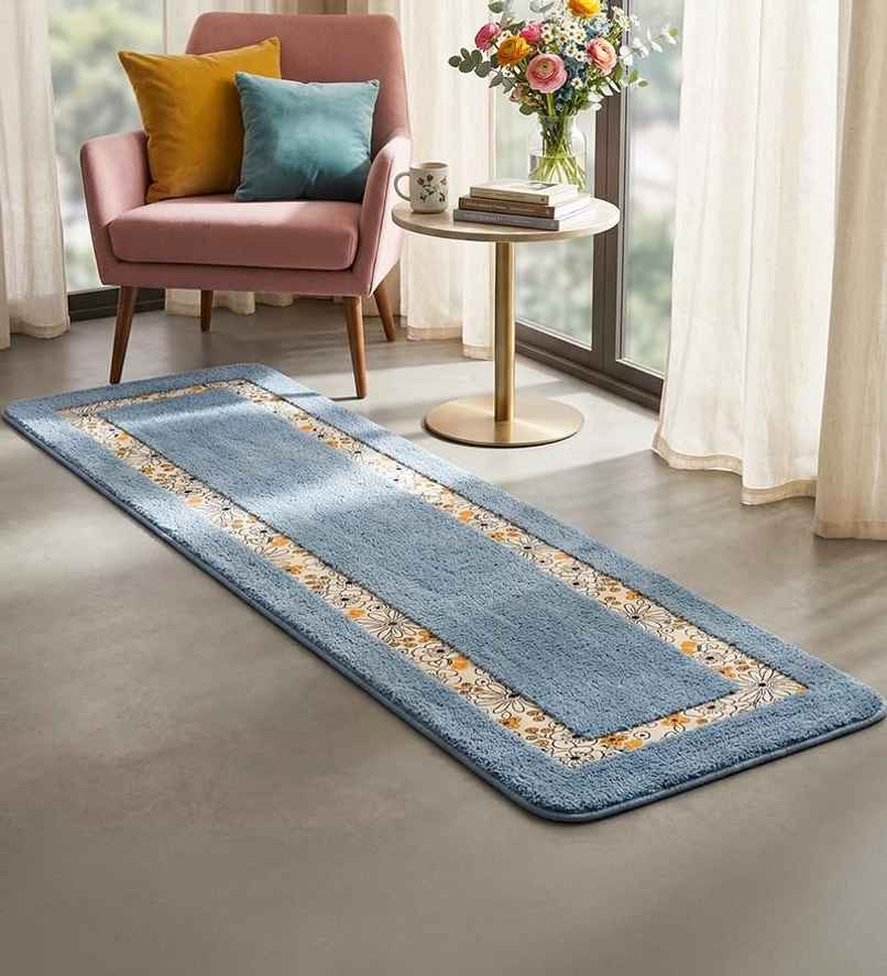 CasaCraft Pepperfry Runner 55x16 Inch Blue Cotton Hand Tufted Non Slip Rubber Backing Soft Rug CasaCraft Pepperfry Runner 55x16 Inch Blue Cotton Hand Tufted Non Slip Rubber Backing Soft Rug