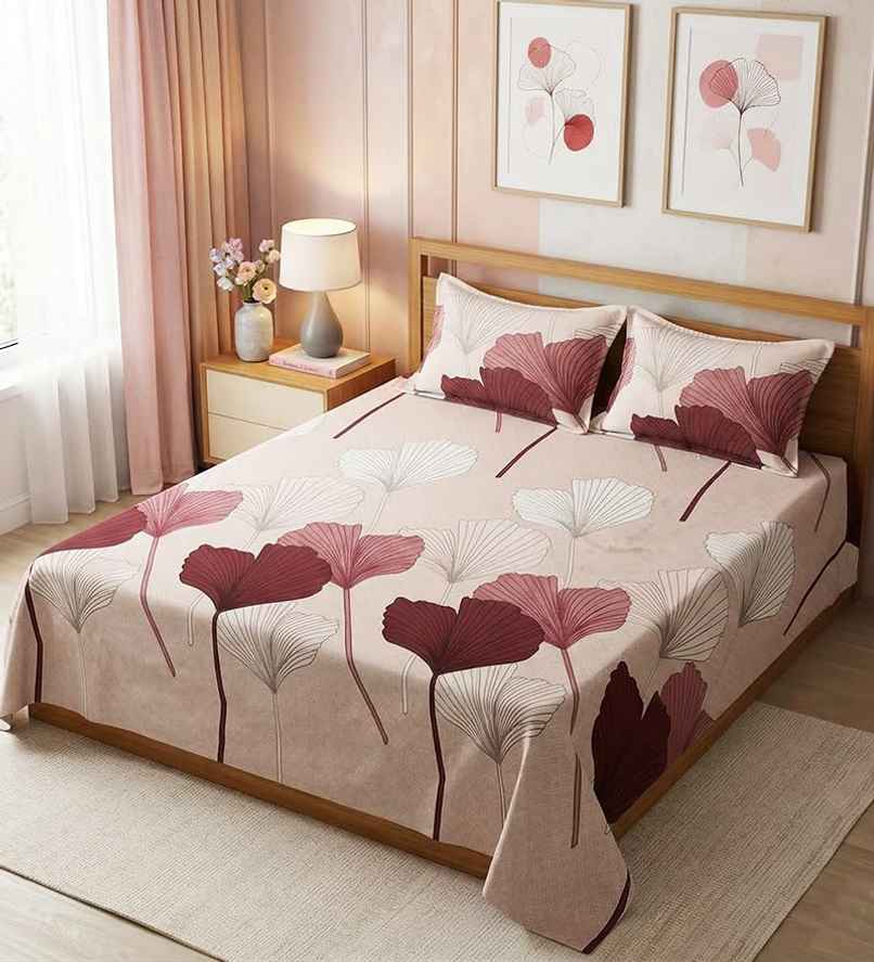 CasaCraft Pepperfry King Size Flat Bedsheet Set with 2 Pillow Covers, Beige Floral 300 Thread Count CasaCraft Pepperfry King Size Flat Bedsheet Set with 2 Pillow Covers, Beige Floral 300 Thread Count
