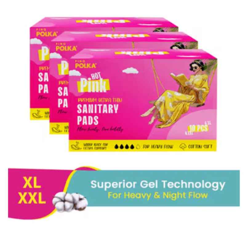 Pinq Polka Hot Pink 18 XL + 12 XXL Sanitary Pads