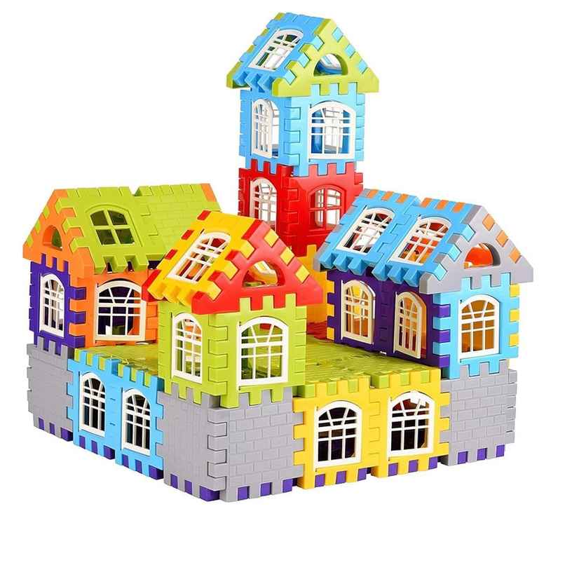Fablue Kids 72 Pcs Blocks Toys - Play And Learn House Building Blocks Construction Toy With Windows