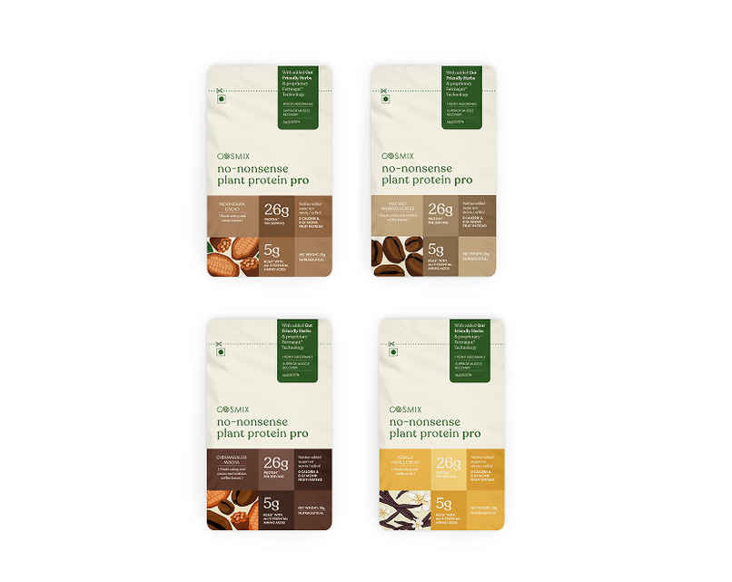 Cosmix No-Nonsense PRO Plant Protein Assorted Trial Pack of 4, 26g Protein Cosmix No-Nonsense PRO Plant Protein Assorted Trial Pack of 4, 26g Protein