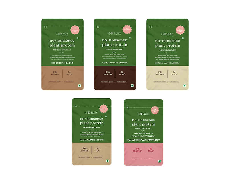 Cosmix No-Nonsense Plant Protein Assorted Trial Pack of 5, 24g Protein Cosmix No-Nonsense Plant Protein Assorted Trial Pack of 5, 24g Protein