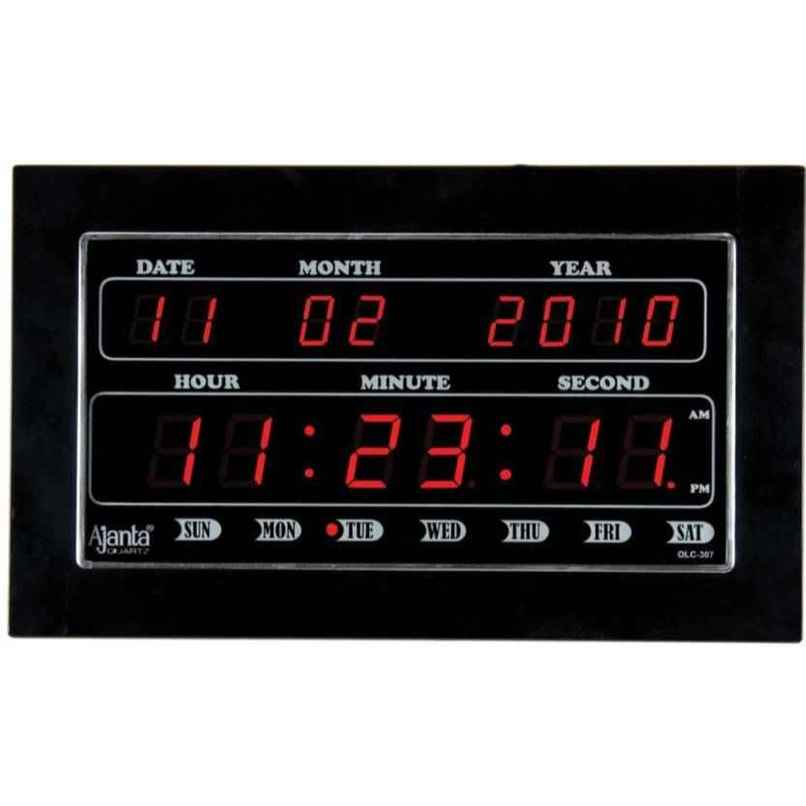 Ajanta Digital 20 cm x 32 cm Wall Clock | Black | With Glass | Standard Ajanta Digital 20 cm x 32 cm Wall Clock | Black | With Glass | Standard