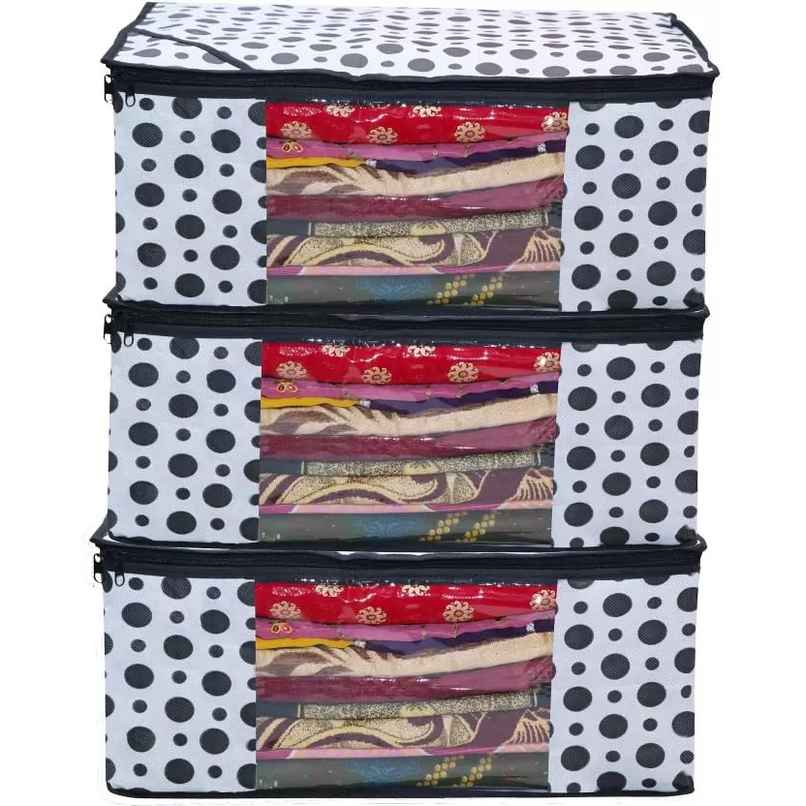 Perpetual Saree Organizer - Foldable Cover with Zip | Transparent Window | PolkaDot | Pack of 5