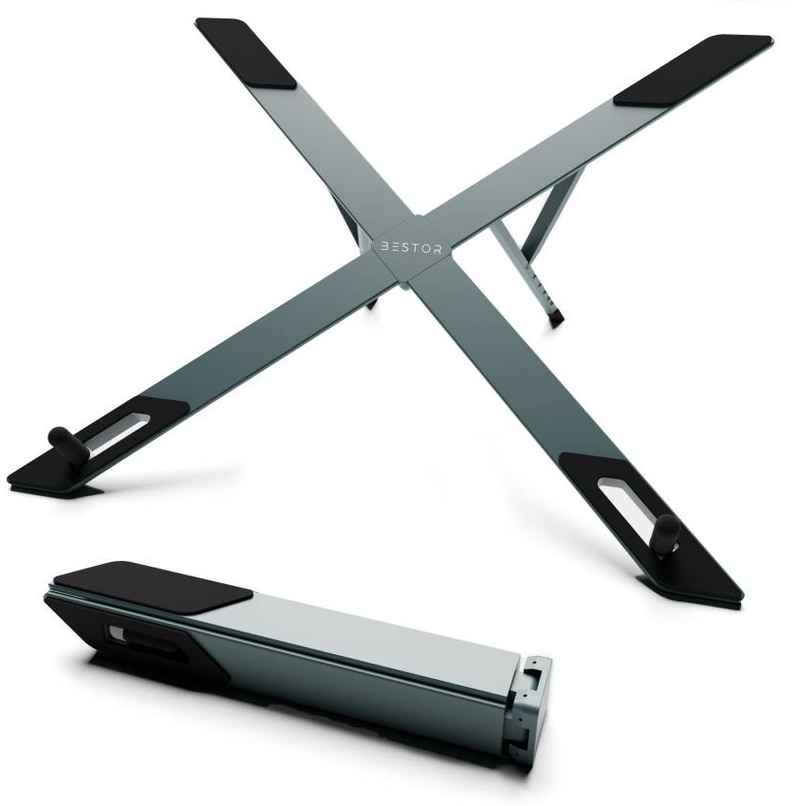 Bestor X-Shape Laptop Stand Compact Aluminum Stand For Desk,Height Adjustable Foldable,Pocket-Sized