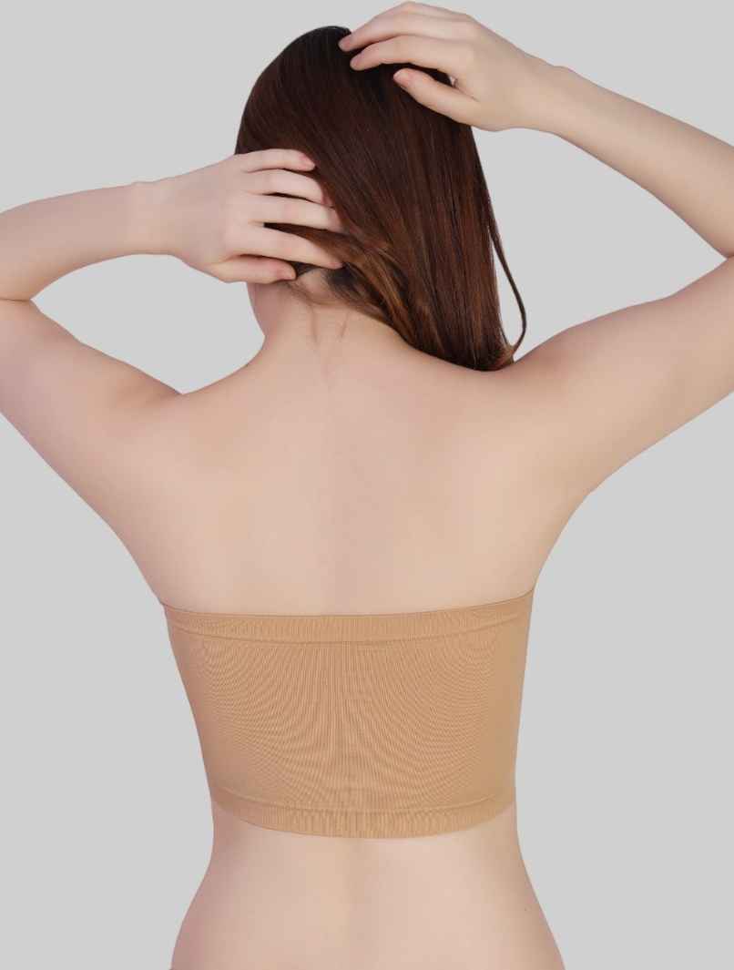 PLUMBURY Women's Lightly Padded Seamless Strapless Bandeau Tube Bra With Removable Pads - 36B