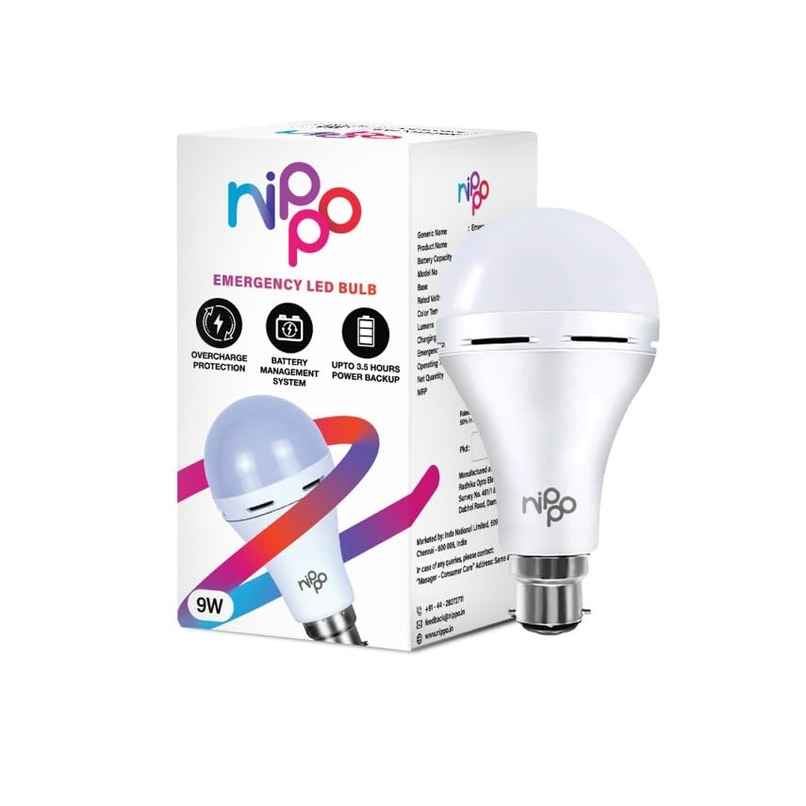 Nippo 9W Rechargeable Emergency Inverter Led Bulb (Cool Day Light) | B22 Base Holder Nippo 9W Rechargeable Emergency Inverter Led Bulb (Cool Day Light) | B22 Base Holder
