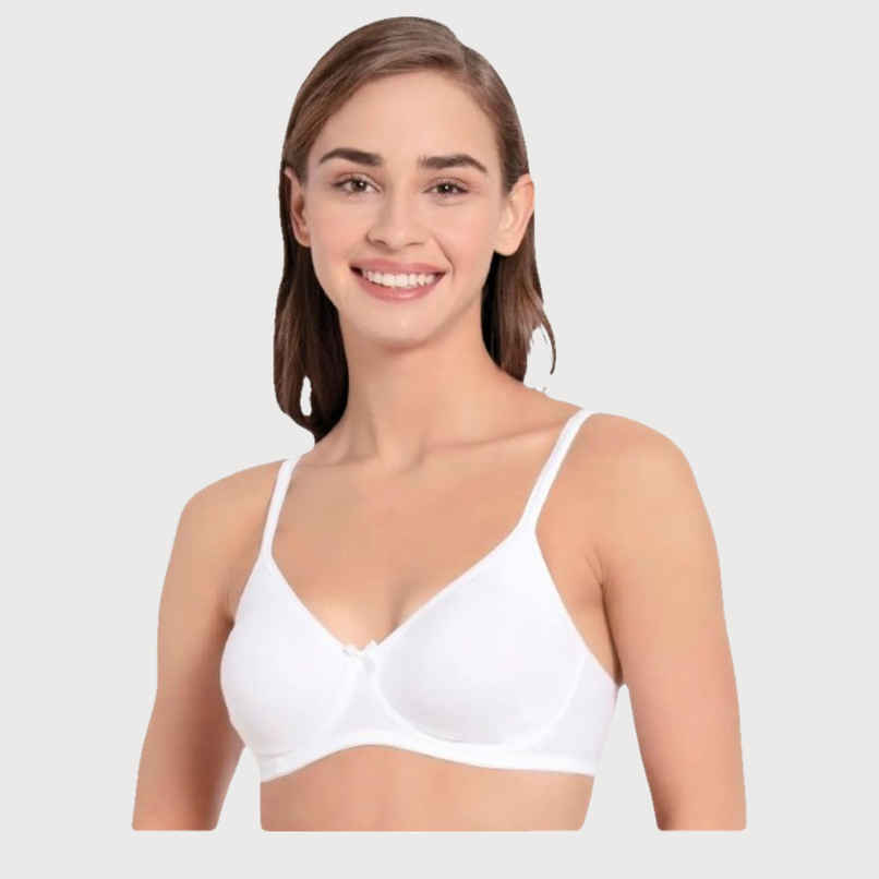 Jockey 1722 Women's Wirefree Non Padded Super Combed Cotton Elastane Stretch Medium Coverage Everyday Bra | Concealed Shaper Panel-White-36C