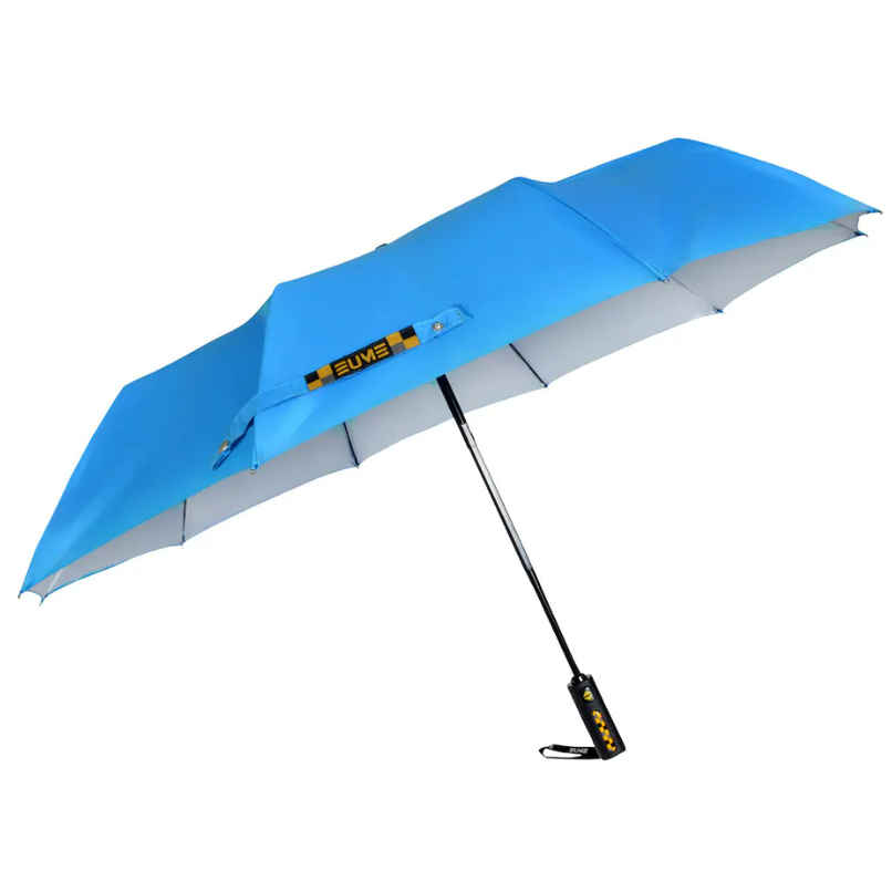 EUME 3 Fold 23.5 Inch Auto Open Close Sky Blue - Silver Umbrella