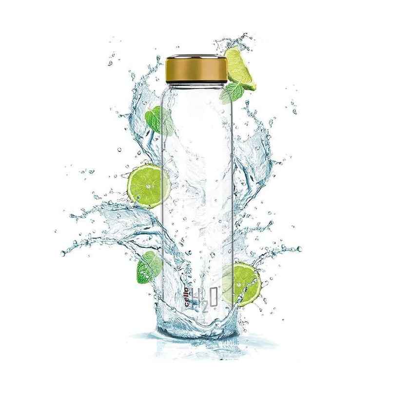 CELLO H2O Glass Fridge Water Bottle with Cap 1000ml, Copper | Food Grade, Microwave & Freezer Safe