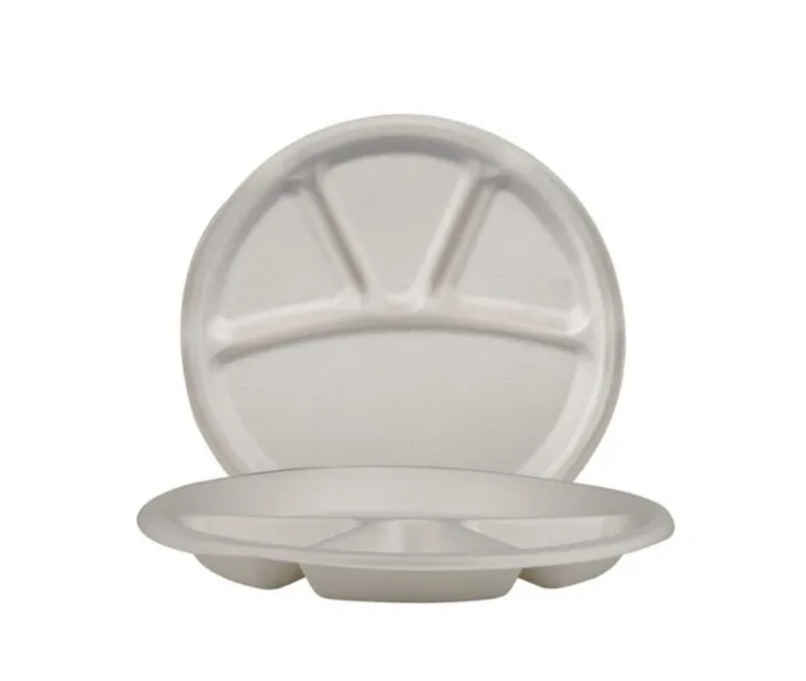 Sugarcane Fibre Disposable Plate | 10 inch | Round | 4 Compartments