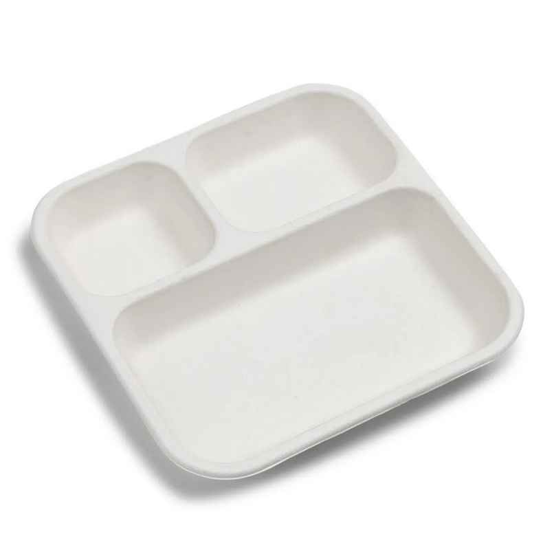 Bio-Degradable Bagasse Square Plates | 3 Compartment | Tempware Bio-Degradable Bagasse Square Plates | 3 Compartment | Tempware