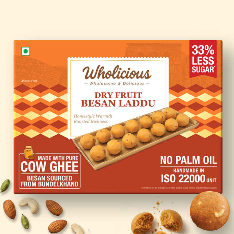 Wholicious Dry Fruit Besan Laddu | Pure Cow Ghee | Low Sugar | Besan Sourced From Bundelkhand Wholicious Dry Fruit Besan Laddu | Pure Cow Ghee | Low Sugar | Besan Sourced From Bundelkhand