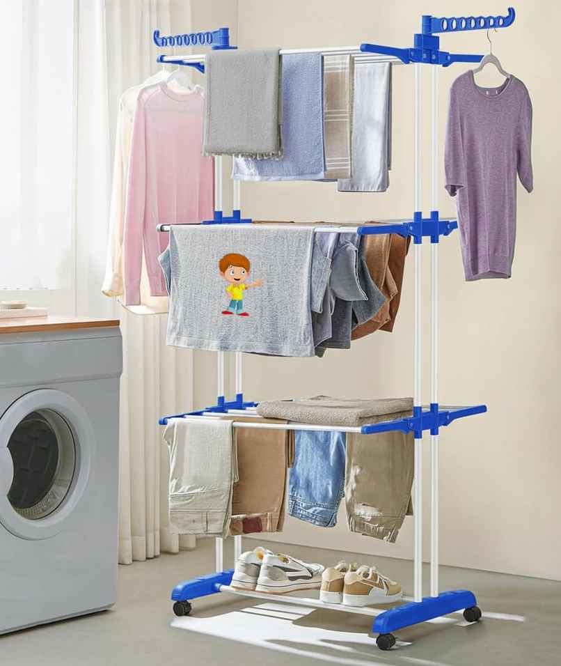 Perpetual Clothes Drying Stand with Wheels | Foldable 3 Layer Rack with 24 Hanger Rods Perpetual Clothes Drying Stand with Wheels | Foldable 3 Layer Rack with 24 Hanger Rods