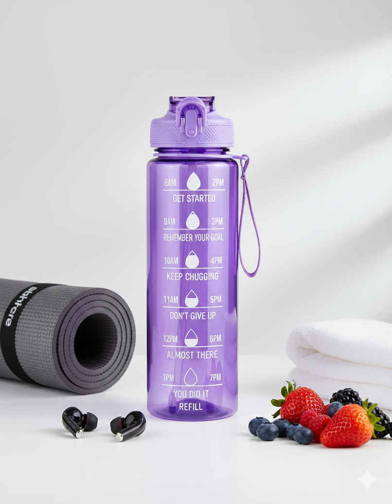 2Mech Motivational Time Marker Water Bottle | Purple - 1 L