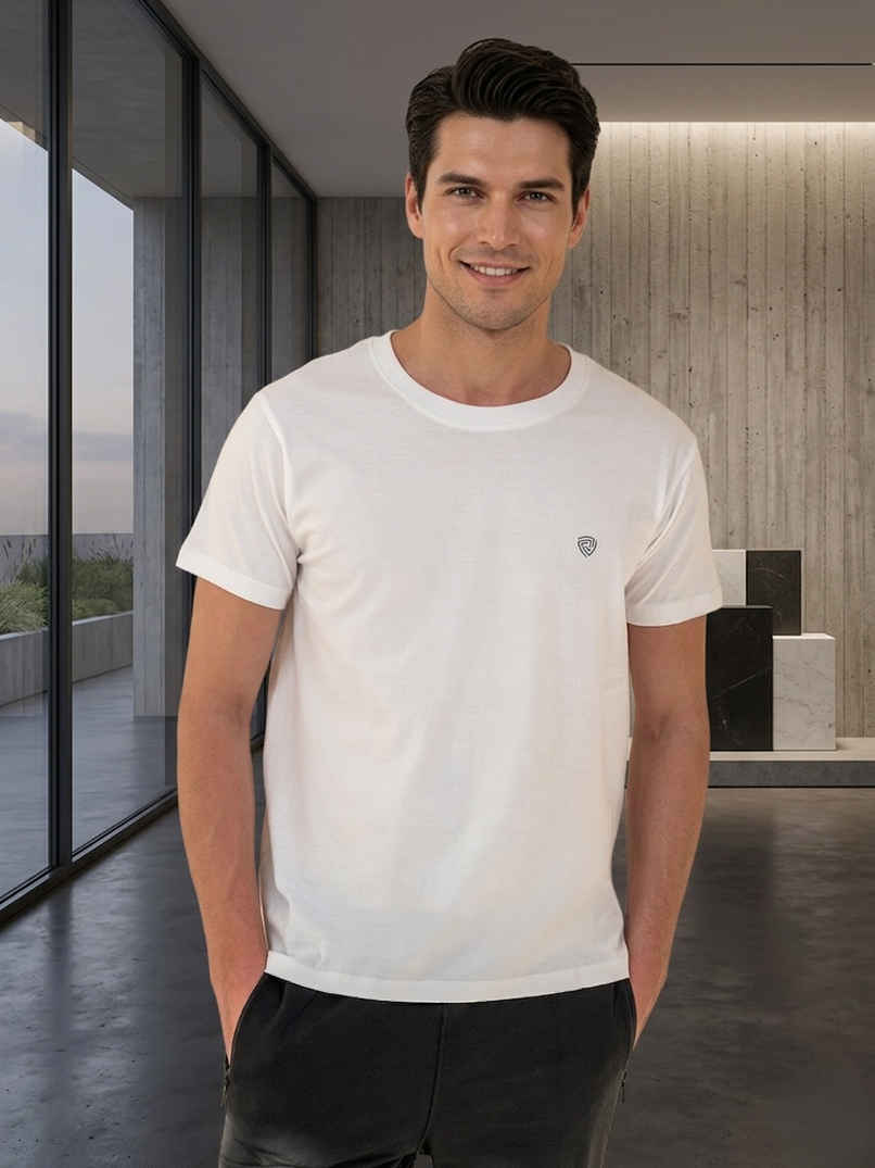 Lux Cozi Men s Ultimate Comfort & Style Round Neck Cotton T-shirt | White | Size | S