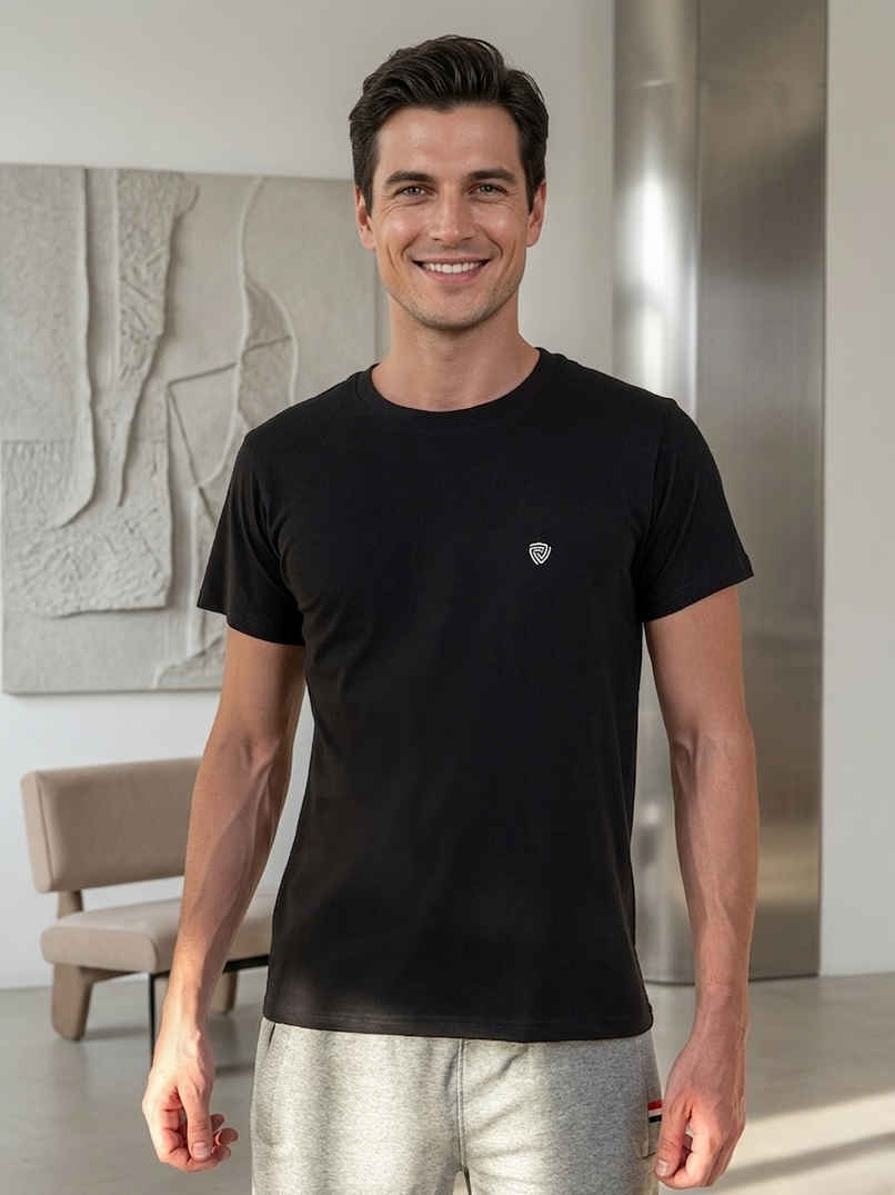 Lux Cozi Men s Ultimate Comfort & Style Round Neck Cotton T-shirt | Black | Size | M