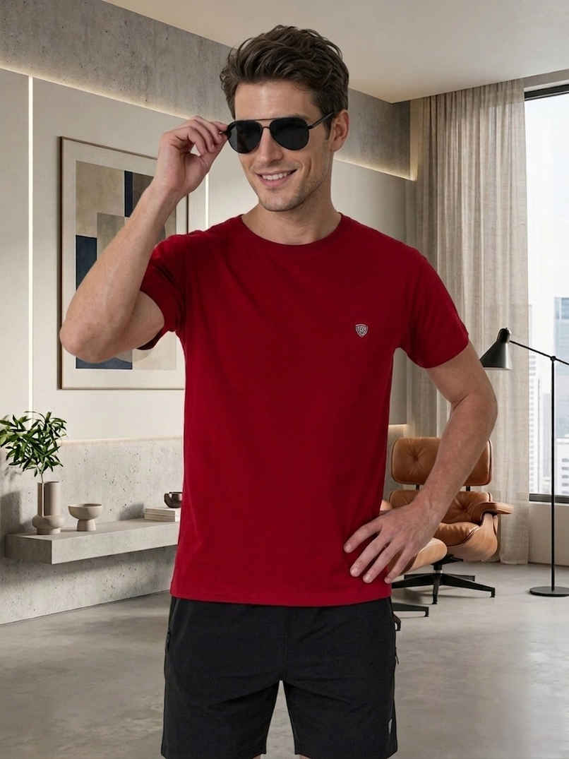 Lux Cozi Men s Ultimate Comfort & Style Round Neck Cotton T-shirt | Maroon | Size | XL