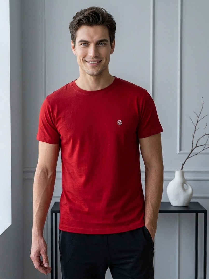 Lux Cozi Men s Ultimate Comfort & Style Round Neck Cotton T-shirt | Red | Size | L