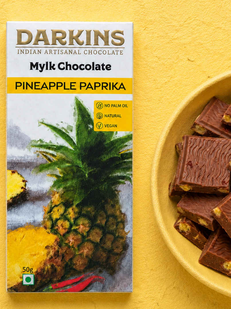 Darkins Indian Artisanal Pineapple Paprika Chocolate | Vegan Mylk Darkins Indian Artisanal Pineapple Paprika Chocolate | Vegan Mylk