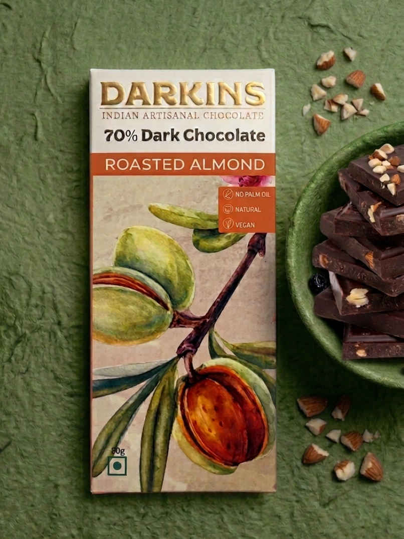 Darkins Indian Artisanal 70% Dark Roasted Almonds Chocolate