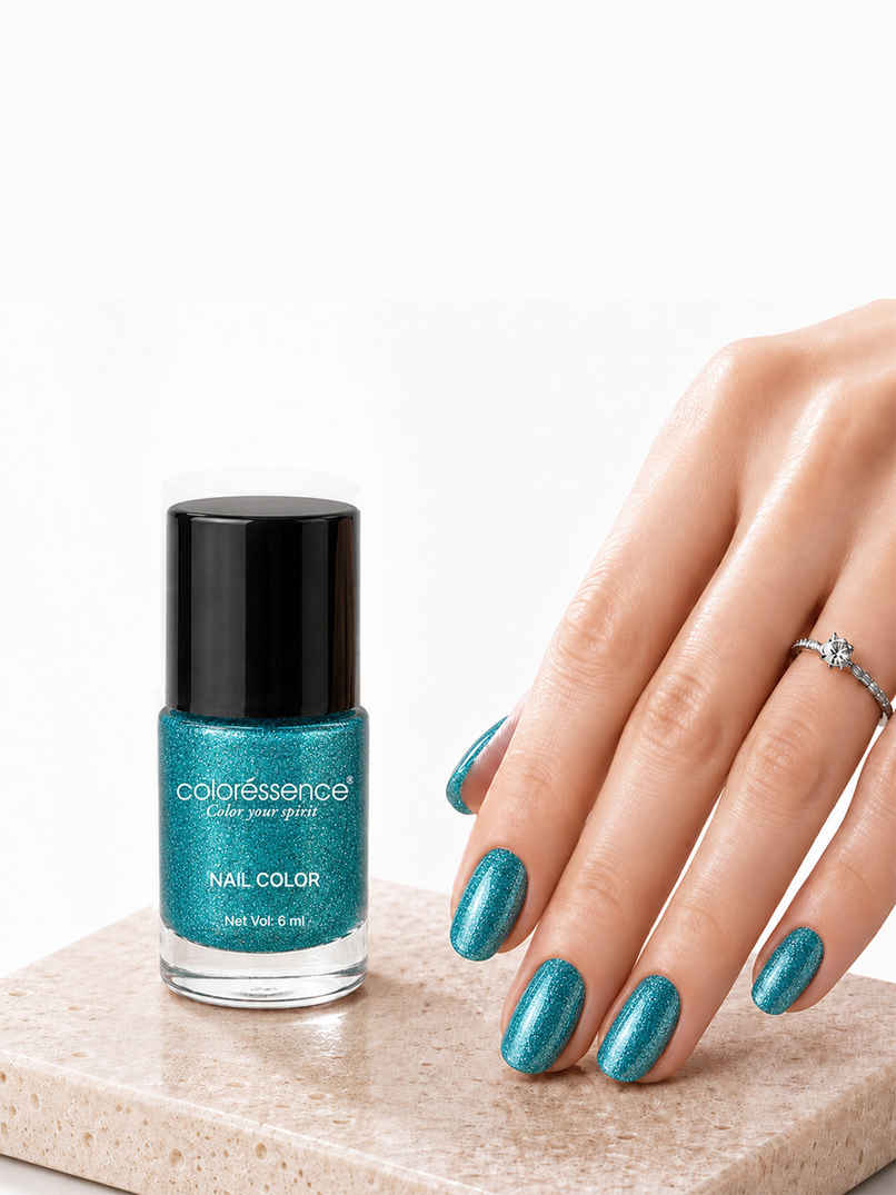 Coloressence Glitter Nail Paint | Aquamarine | Chip Resistant | Quick Dry | One Swipe | Long Lasting