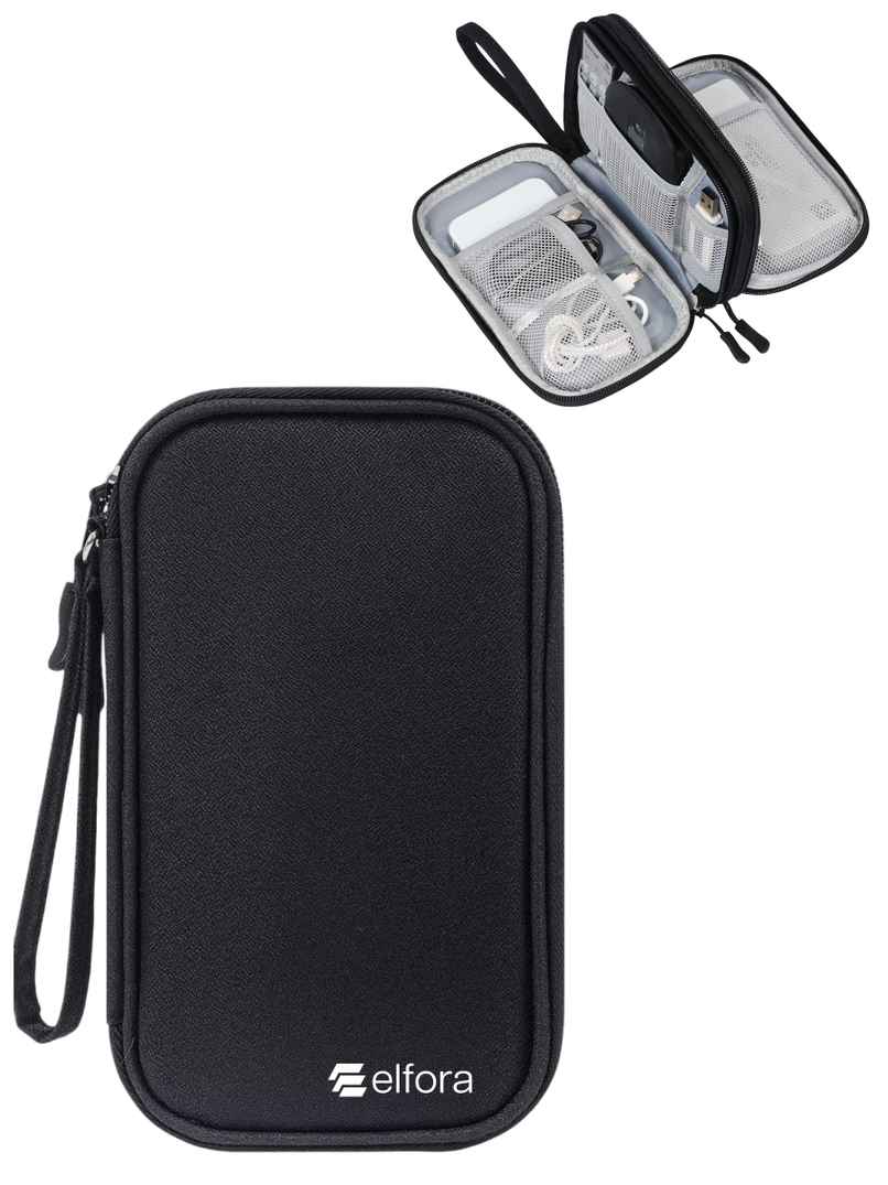 Elfora Big Cable Organizer Bag Double Layer Travel Storage | Black - 27 x 16 cm Elfora Big Cable Organizer Bag Double Layer Travel Storage | Black - 27 x 16 cm