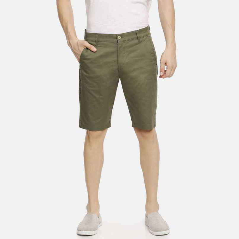 The Indian Garage Co Men's Slim Fit Solid Casual Shorts | Green - 32 The Indian Garage Co Men's Slim Fit Solid Casual Shorts | Green - 32