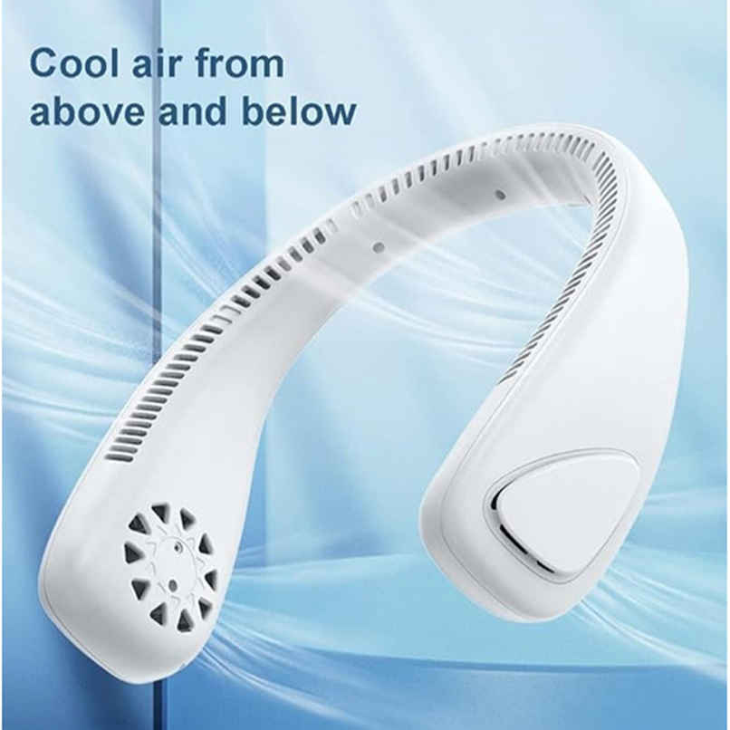 Basics IND Portable Neck Fan Rechargeable USB 4000mAh Battery Operated with 3 Speeds Hand-Free Neck Fan - White