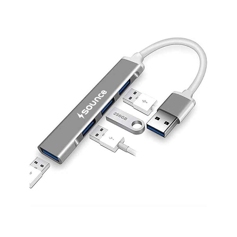 Sounce 4-Port USB 3.0 Hub with Aluminium Shell For Pc-Macbook-Mac Pro-iMac-Surface Pro | Grey