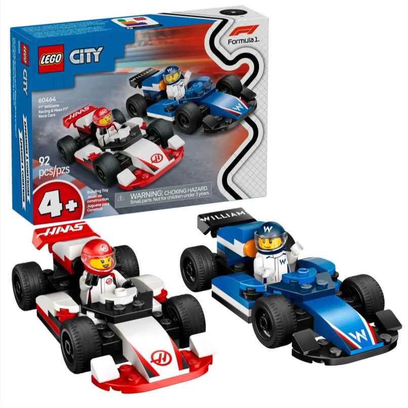 LEGO City F1 Williams Racing and Haas F1 Race Cars Vehicle Toy Set 60464 Building Blocks Toys