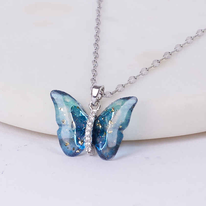 SALTY Vibrant Winged Beauty Necklace Pendant for Women and Girls| Anti-Tarnish | Silver and Blue