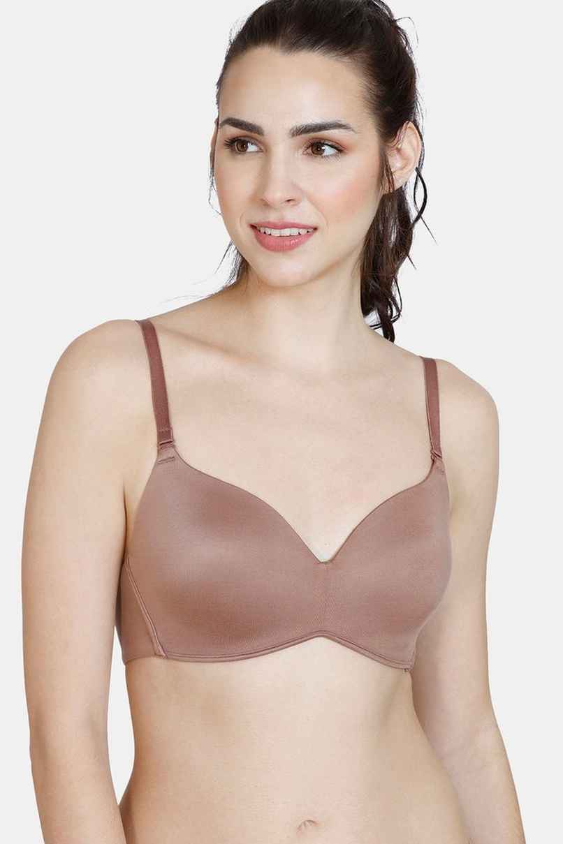 Zivame Women's At Work Padded Non Wired 3/4th Coverage T-Shirt Bra | Beaver Fur - 32D