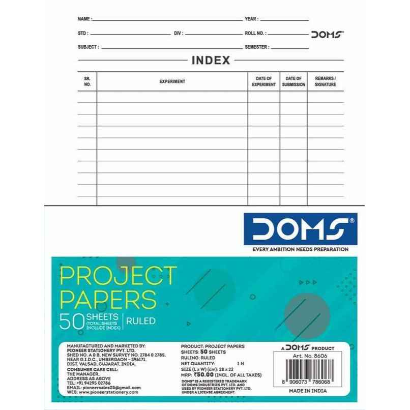 Doms Ruled Sheets - High-Quality Paper | White