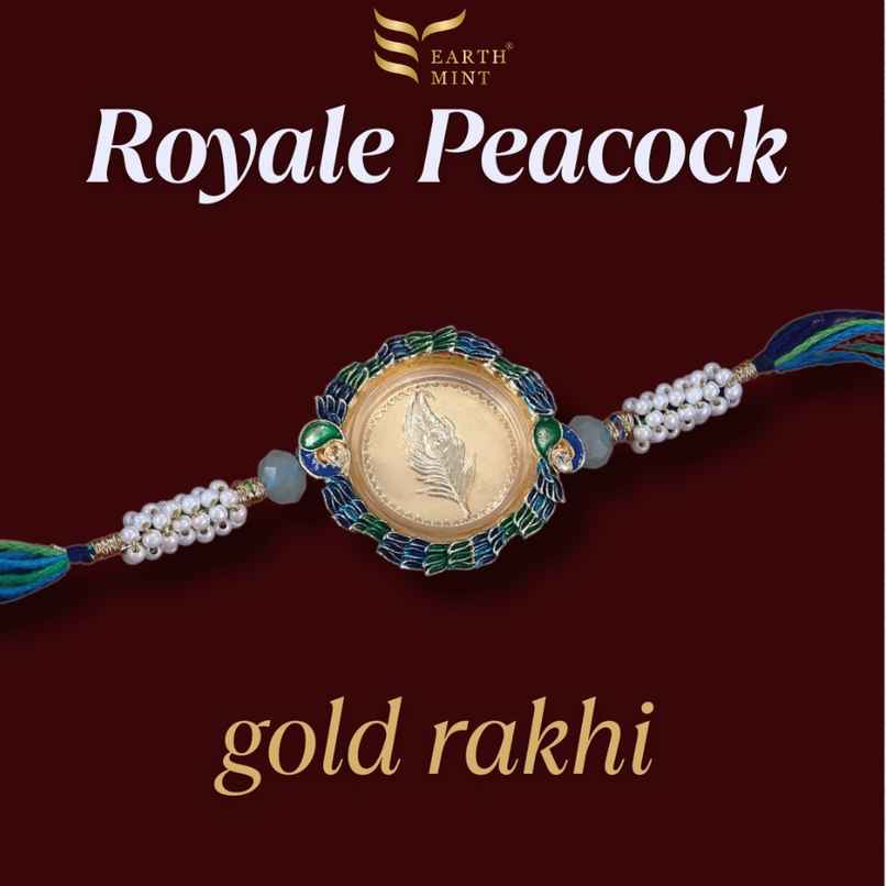 Earthmint 24k Gold Rakhi | Royale Peacock - Feather - 50mg Earthmint 24k Gold Rakhi | Royale Peacock - Feather - 50mg