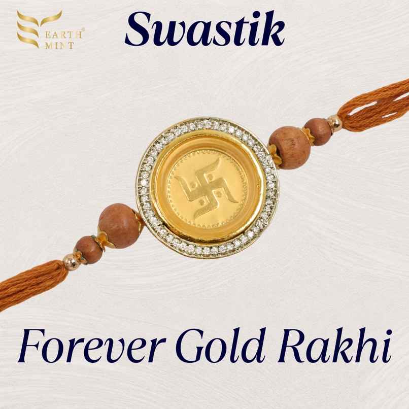 Earthmint 24k Gold Rakhi | Forever - Swastik - 50mg Earthmint 24k Gold Rakhi | Forever - Swastik - 50mg