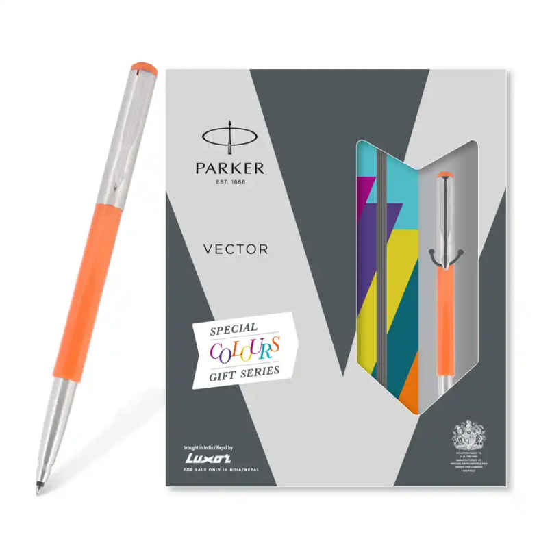 Parker Vector Metallix Orange Roller Ball Pen & Notebook | Teacher's Gift Set