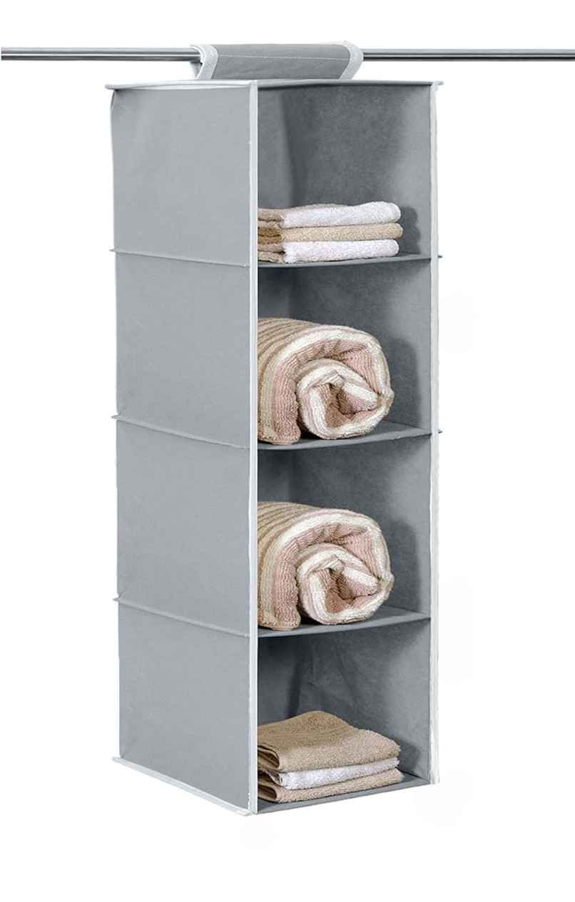 Kuber Industries 4 Shelf Closet Organizer | Non Woven Fabric | 31 x 25 x 80 CM | Grey