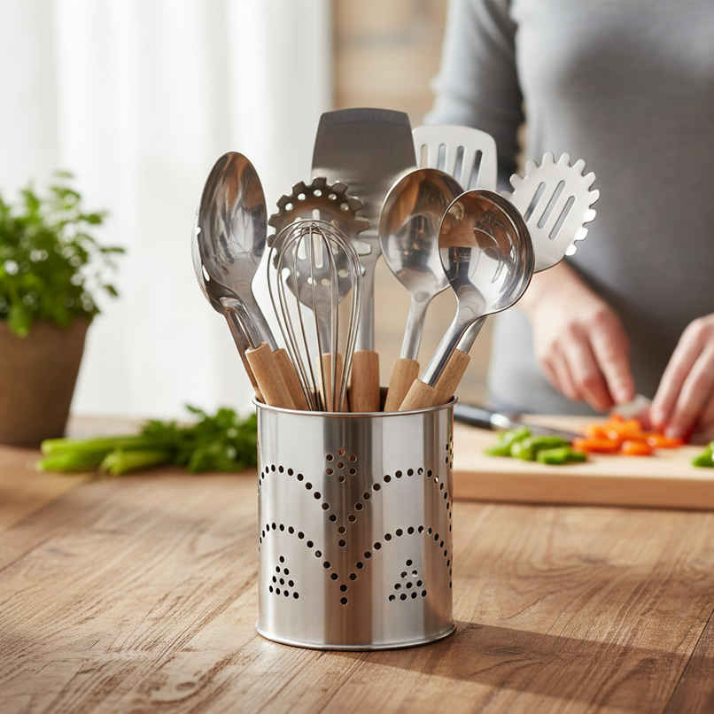 Petals Ss Multipurpose Cutlery Spoon Stand-decorator-stationery Holder Petals Ss Multipurpose Cutlery Spoon Stand-decorator-stationery Holder