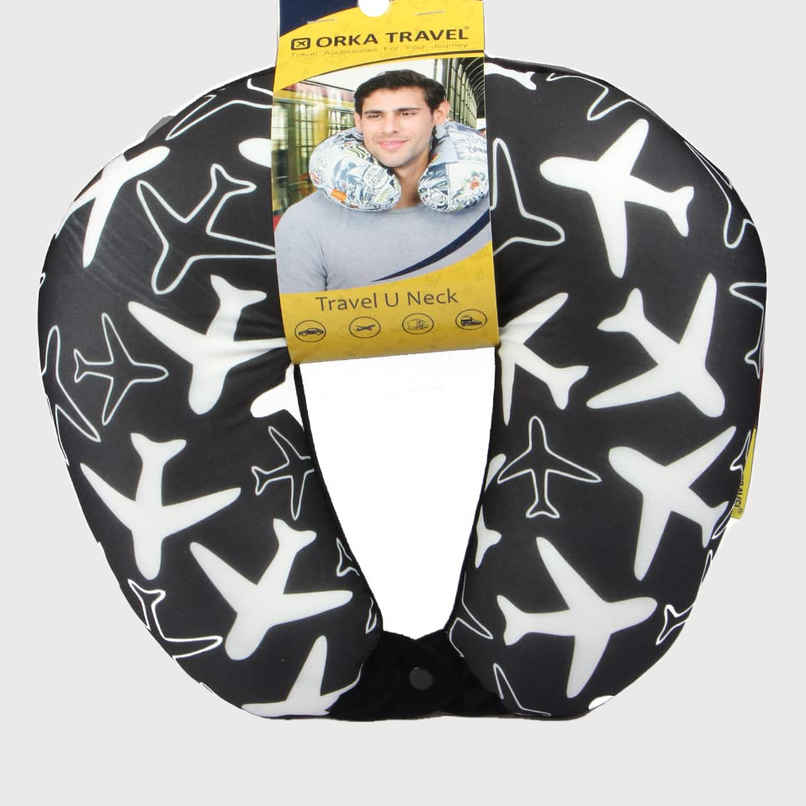 Orka Travel Digital Printed Microbeads U Neck Pillow |Planes Black