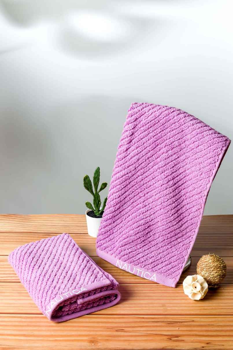 Nautica Fluffy Zero Twist 100% Cotton Towel -2pc Hand Towel | cross view) solid-lilac