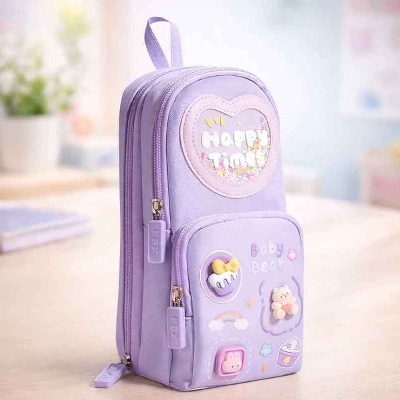Toyshine 3 Layer Large Capacity Handheld Multifunctional Pencil Pouch for School Kids | Purple