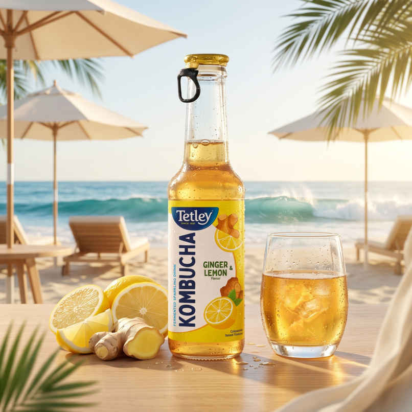 Tetley Kombucha Ginger Lemon Fermented Tea With Live Culture | Rich In Antioxidants