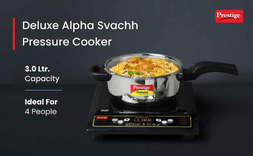 Prestige Deluxe Alpha Svachh Stainless Steel Spillage Control Pressure Cooker, 3 L (Silver) Prestige Deluxe Alpha Svachh Stainless Steel Spillage Control Pressure Cooker, 3 L (Silver)