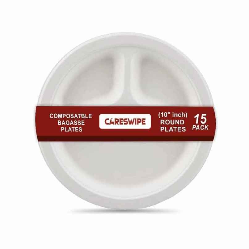 Disposable Plate | 3 Compartment | 10 inch | 15 pcs | Careswipe Disposable Plate | 3 Compartment | 10 inch | 15 pcs | Careswipe